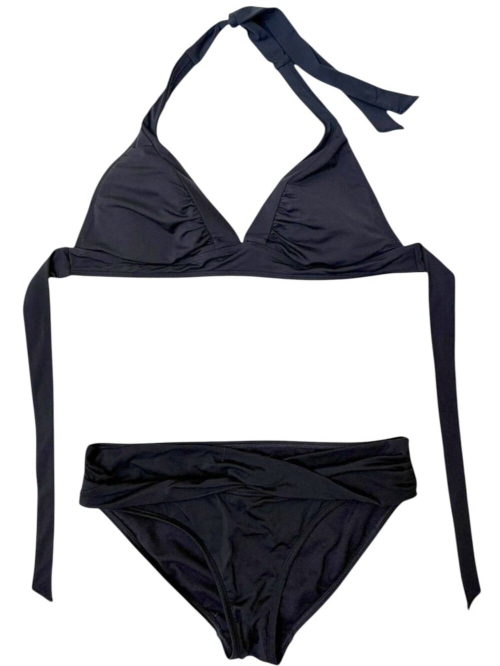Athleta Black Bikini Set M | Shirrendipity Halter Top | Aqualuxe Twist Bottoms